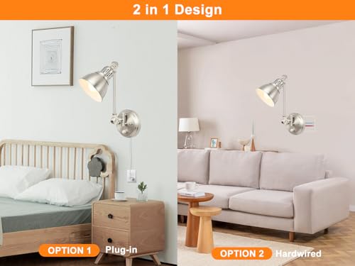 1 Pack Plug in Wall Sconce with Remote Control (Brushed Nickel-1 PACK(Bulb+Remote))