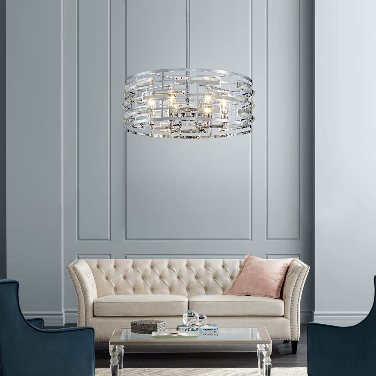 Saint Mossi Modern K9 Crystal Chandeliers (Chrome 6-Lights H24 D18)