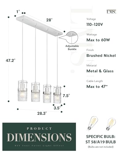 4 LightIsland Lighting (Silver -Hammered Glass / 3.5" Hammered Glass, Chandelier 4-Light)