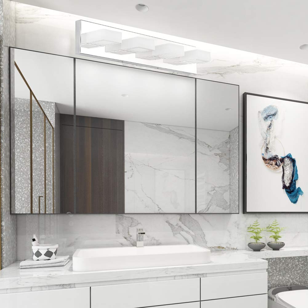 LED Modern Vanity Light Bathroom Vanity Lights Over Mirror Acrylic Bathroom Wall Light Fixtures Cool White 6000K (Chrome-White light / 26 inch)