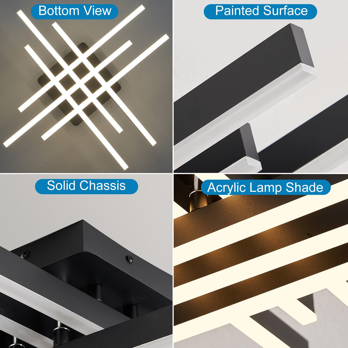 Modern LED Ceiling Light with Remote (6 Light-Square-Black)