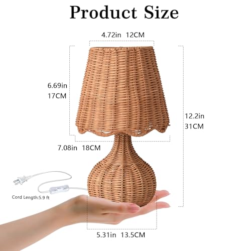 Rattan Table Lamp for Bedroom (Rattan-Dark / On/Off Switch)