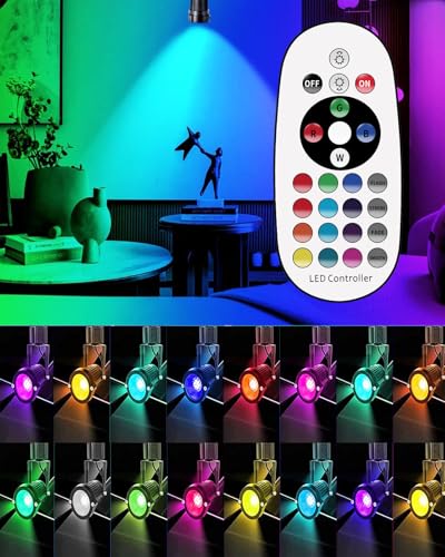 RGBW Track Lighting Heads 12W Multicolor Remote LED Track Lights Fixtures for Accent Retail Kitchen Artwork