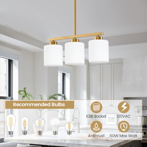 3 Light Brushed Gold Kitchen Island Lighting (Gold & Milky White Glass / 3 Light)