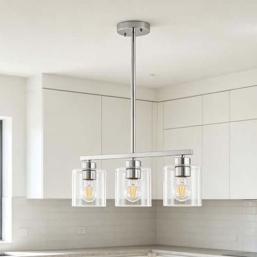3 Light Silver Kitchen Island Lighting (Silver & Clear Glass / 3 Light)