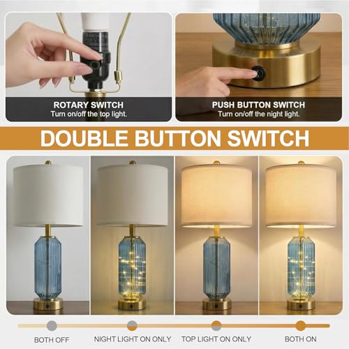 24.5" Bedside Table Lamps Set of 2 (Coastal Blue)