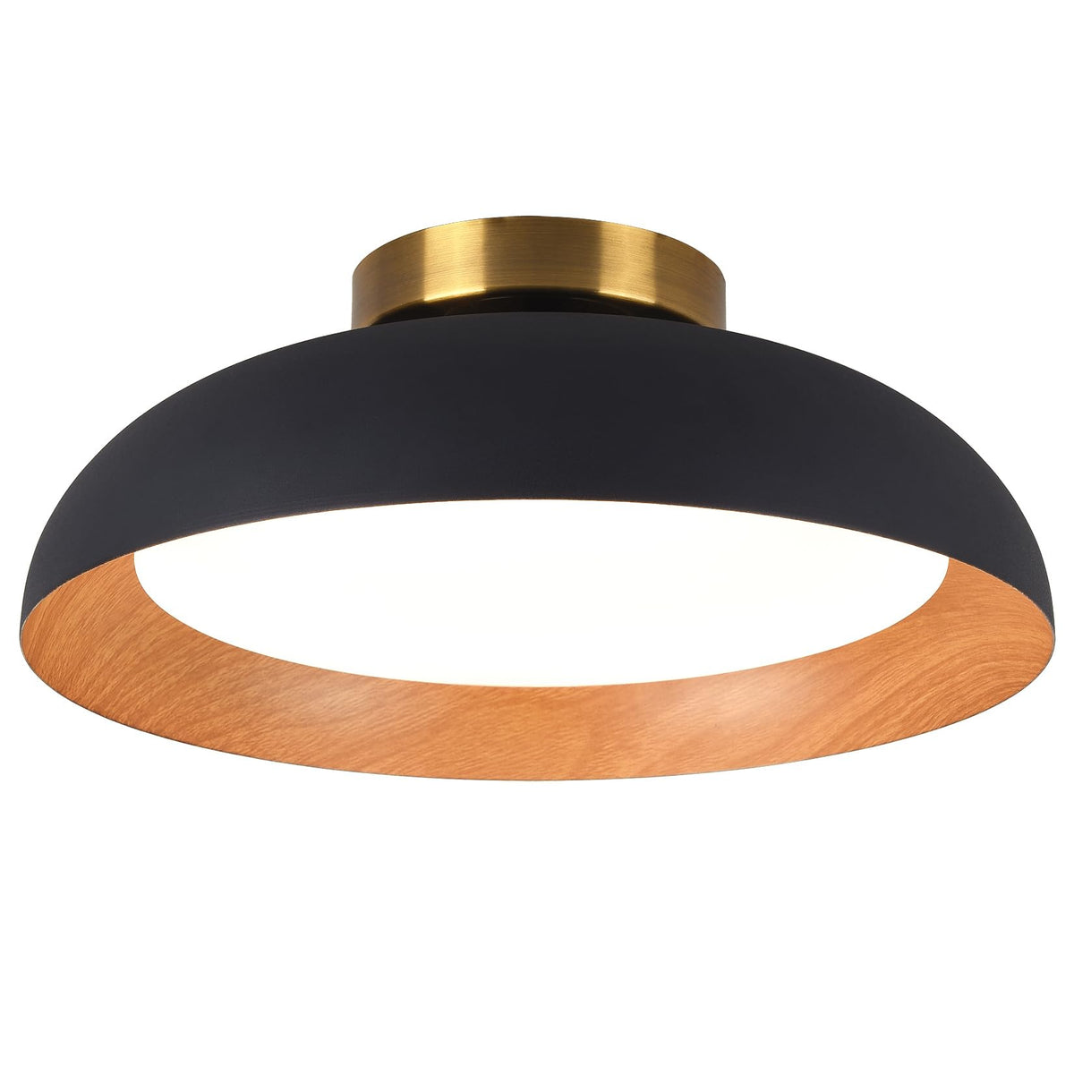 Flush Mount Ceiling Light (Matte Black with Wood Accent-5CCT / 12.5 Inch-1 Pack)