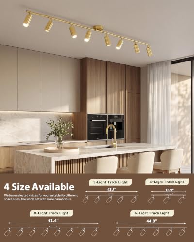 8 Light Modern Kitchen Track Lighting with 3000K LED Bulbs Included (Sunflower, Brushed Gold / 61.4", 8-light)
