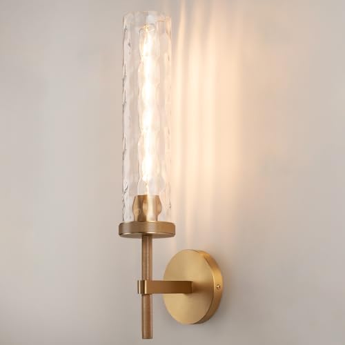 19.5" Knurled‑Craft Hardwired Brass Wall Sconce (Brass-Water Ripples / 19.5″-1 Pack)