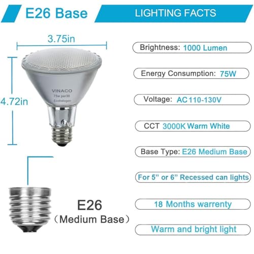 PAR30 Long Neck Halogen Bulb 75W 120V E26 Base Warm White 3000K
