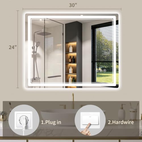 24"x30" LED Bathroom Mirror with Lights (30"L x 24"W)