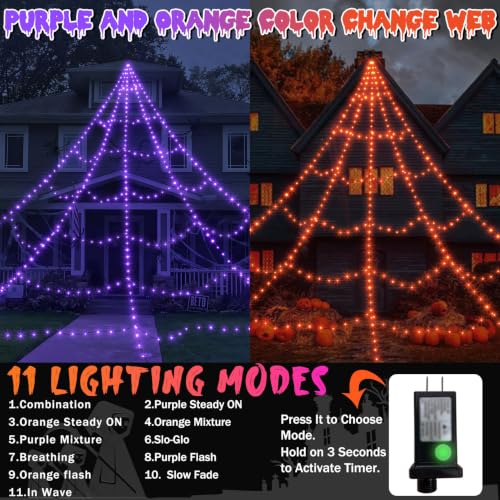 Halloween Decorations Outdoor 455 LED Spider Web Decoration + 59" Spider