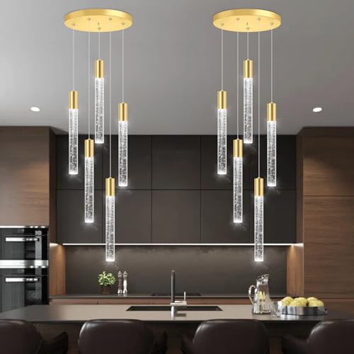 Chandelier Modern Crystal Glam Light Remote Dimmable Linear Crystals Pendant Lighting Fixtures Long Light