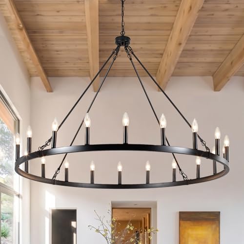 Wagon Wheel Chandelier Modern Farmhouse Chandeliers for Dining Room Light Fixtures Over Table Rustic Pendant Light for Living Room Kitchen Island