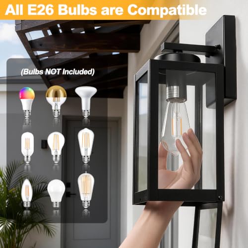 13" Outdoor Wall Light Fixtures with Enclosed Bottom (2 Packs-13IN / Black (No Sensor))