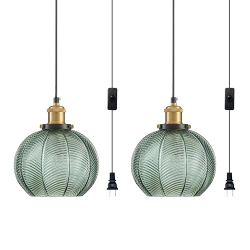 Plug in Ribbed Glass Pendant Light