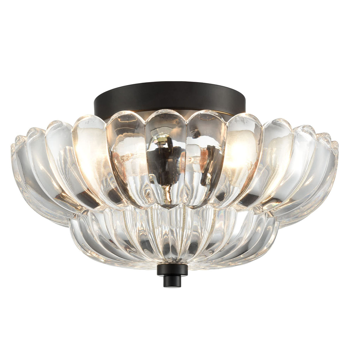 Modern Black Ceiling Light Traditional with Scalloped Clear Glass (Black-clear glass)