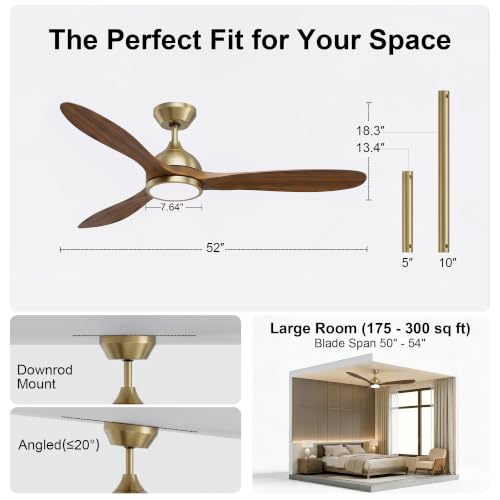 52" Ceiling Fan with Light (Gold & Brown / 52 Inch)