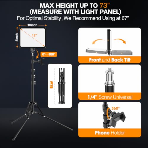 2 Pack 15W LED Video Light Kit with Phone Holder & Barndoor (15W / 29-73inch)