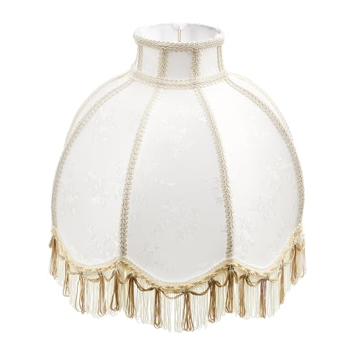 30629 Tranditional Scallop Dome Shape Spider Construction Lamp Shade in Pearl White Linen Fabric (Pearl White & 13" Wide)