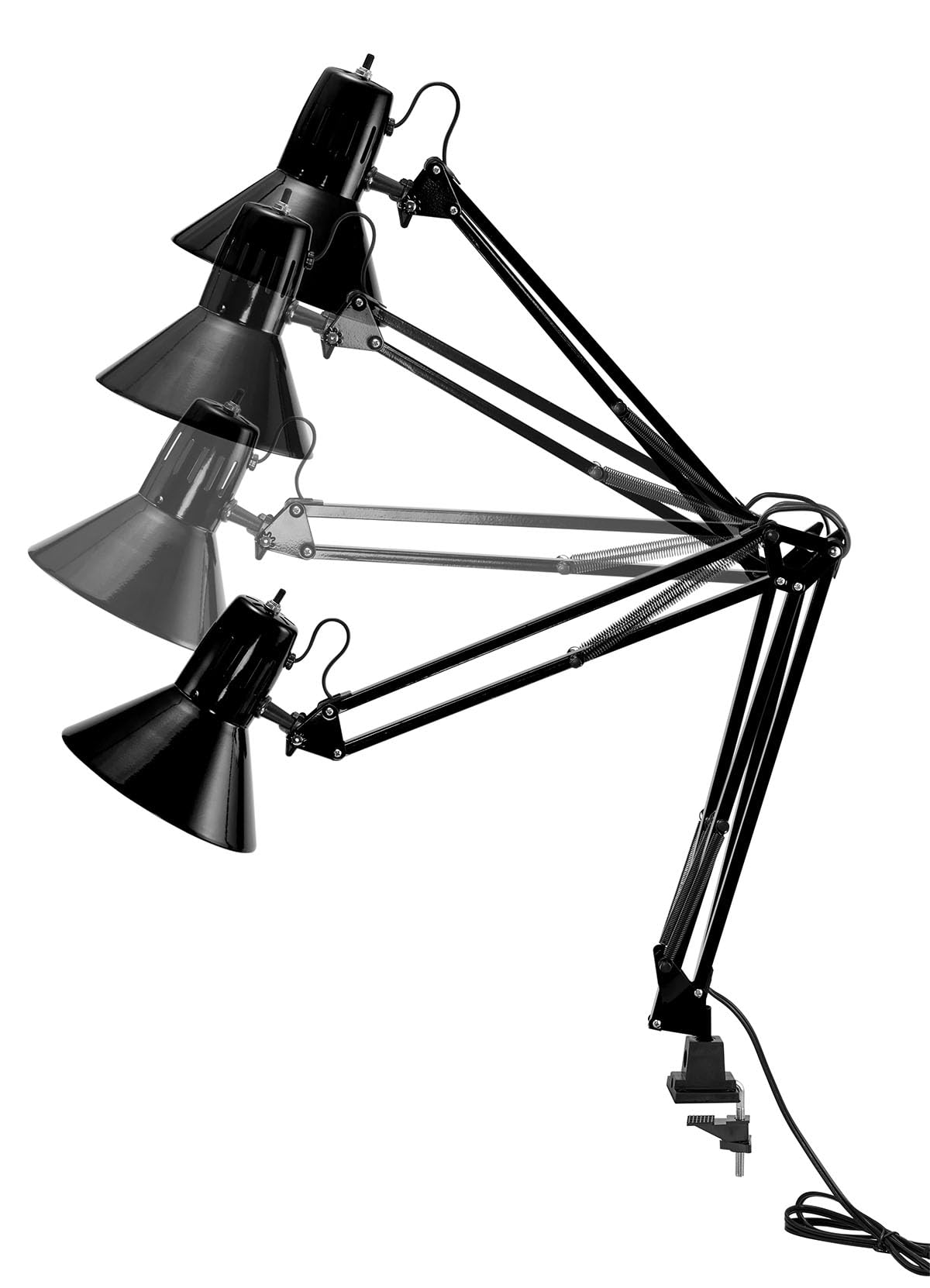 Office VLF100 LED Swing Arm Desk Lamp with Clamp Mount (36" Reach / Clamp, Black)