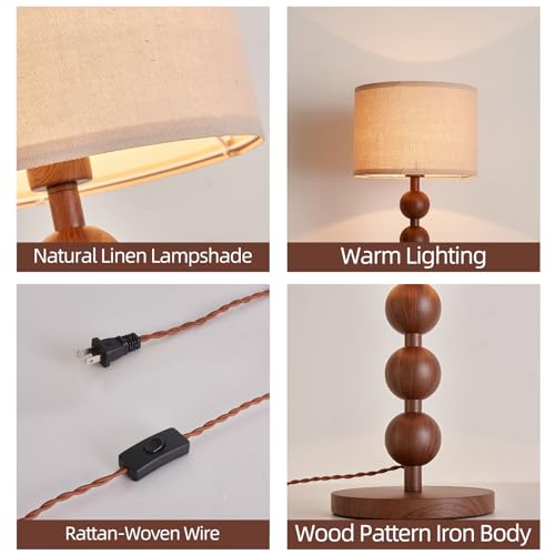 Red Wood Pattern Iron Desk Lamp with Fabric Shade