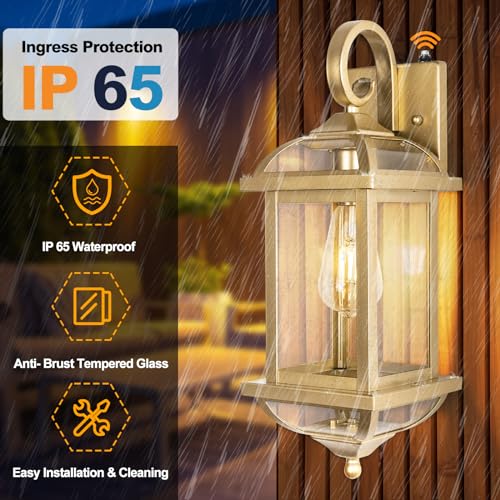 Dusk to Dawn Golden Outdoor Sconces Enclosed Bottom (Gorgeous Golden / Dusk to Dawn Sensor)