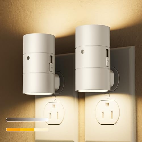 Night Light Dimmable Led Night Lights Plug into Wall (White-3 Color-amber / 2 Pack)