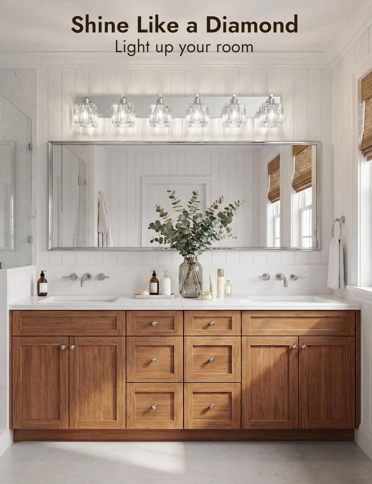 6 Light Crystal Bathroom Vanity Light Square (Polished Chrome-Square / 6 Light)