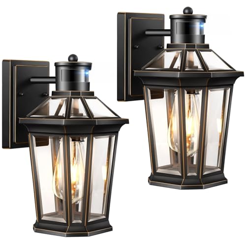 Motion Sensor Exterior Light Fixture (Black(Gold Trim) / Standard 2-Pack)