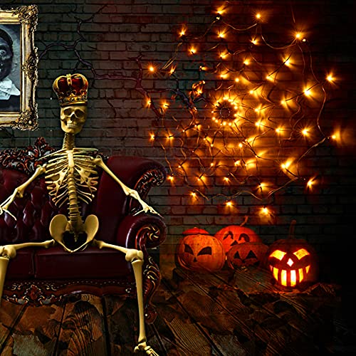 Halloween 80 LED Orange Spider Web Lights with Spider (Orange)