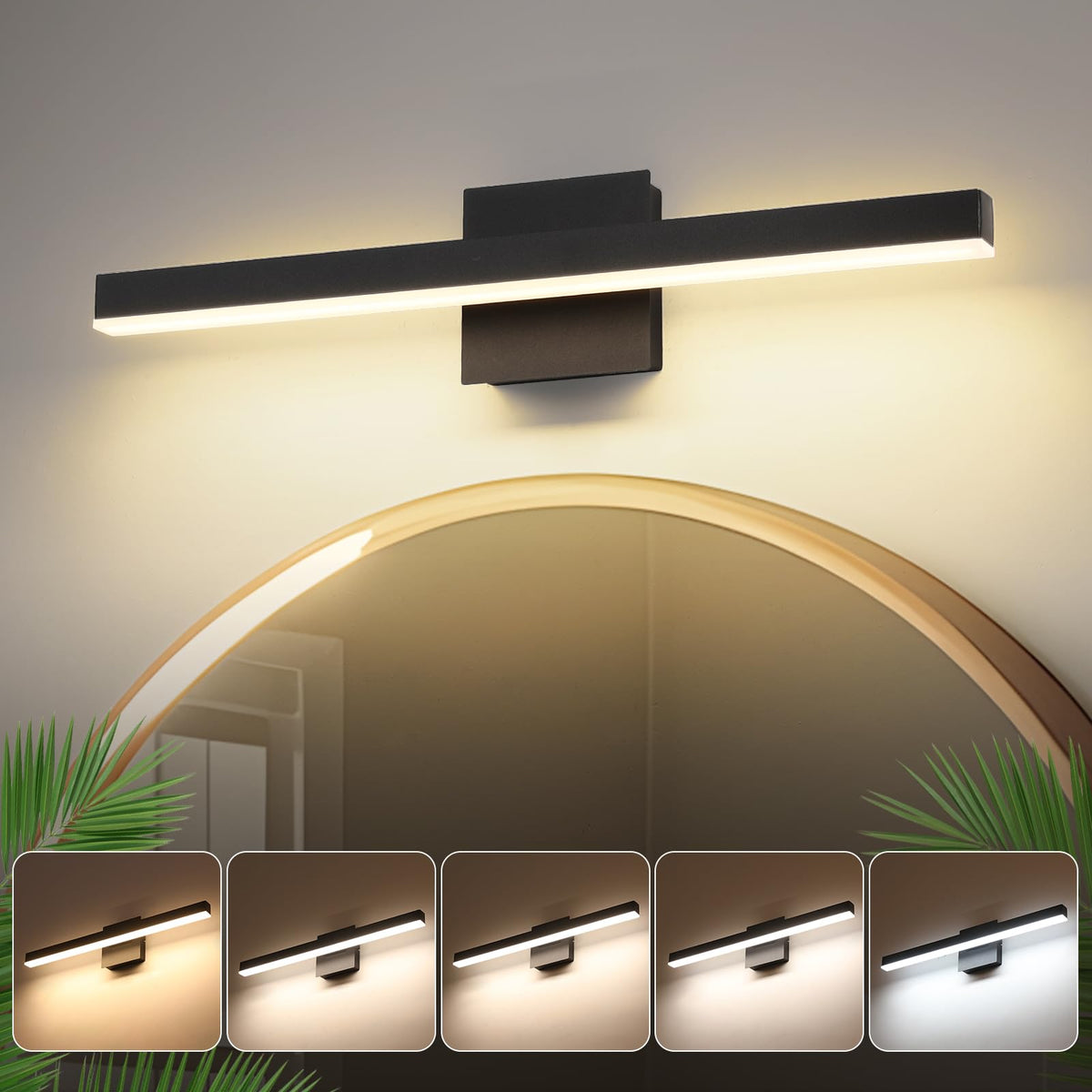 Vanity Light for Bathroom Lighting Fixtures Over Mirror 23.62 Inch Dimmable 5CCT Modern Vanity Lights Black Bathroom Light Bar Bath Wall Sconce ETL Certificated (23.62 Inch Long / Black)