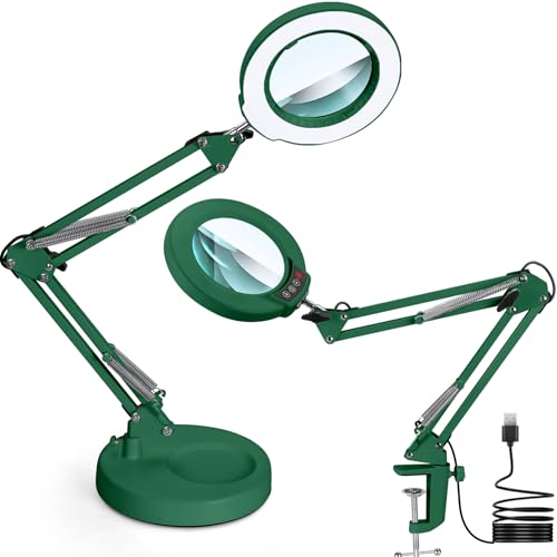 12X Magnifying Glass with Light and Stand (Green / 12X 17.8inch Base & Clamp)