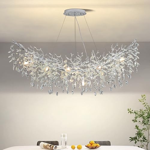 Modern Crystal Tree Branches Chandelier (Silver / Arc 47.5")