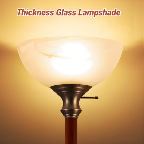 72" Wood Torchiere Floor Lamp with Glass Shade Nikel Standing Lamp (Brushed Nikel)