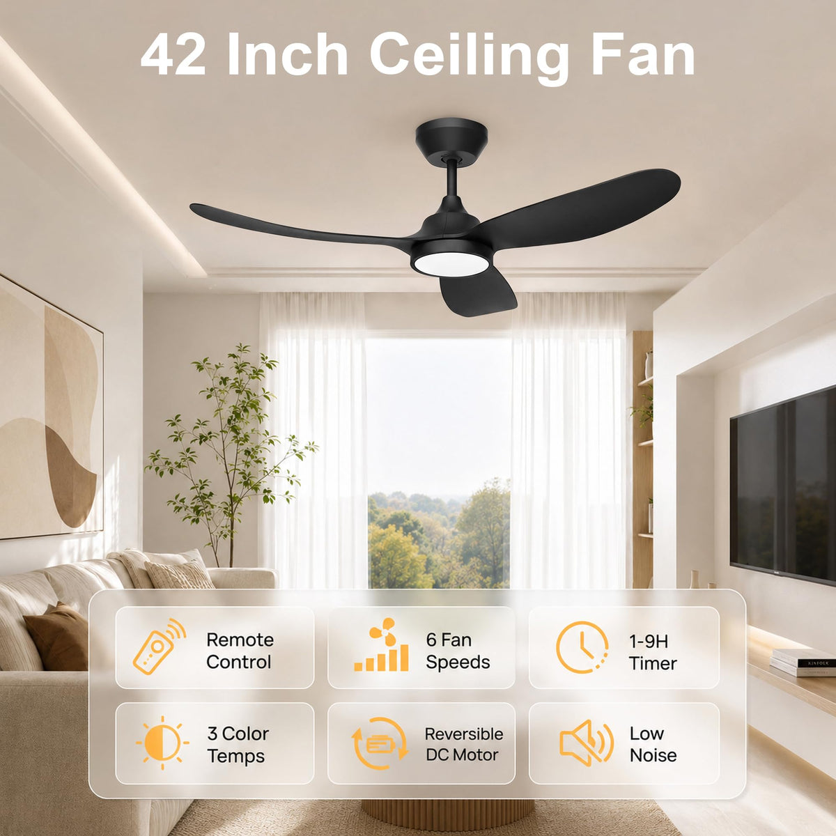 2 Pack 42 Inch Ceiling Fan with Lights (Black / 42 inch)