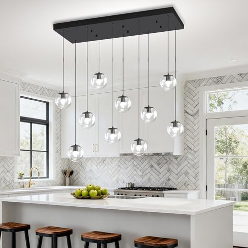 Modern Rectangular Chandelier (Black-Clear / Rectangle 10-Light)