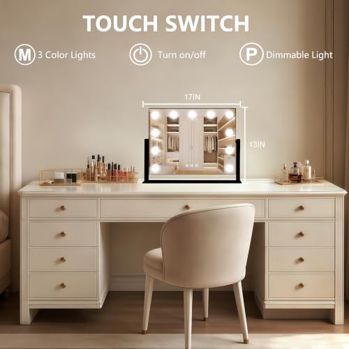 Vanity Mirror with Lights (Black / 17"L x 13"W)