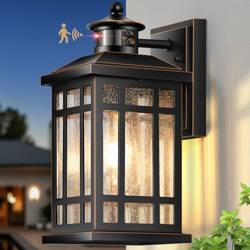 Outdoor Lights for House (Black(Gold Trim) / Motion Sensor-1 Pack)