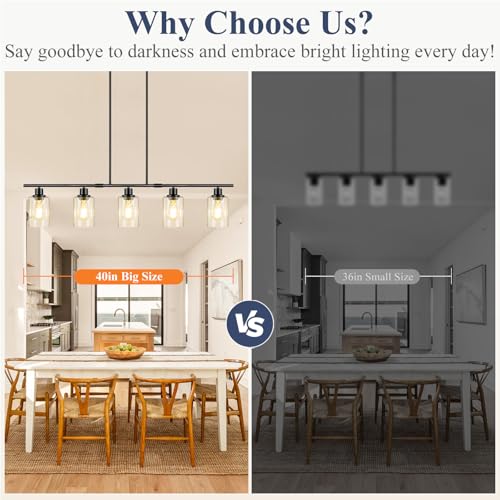 40in 5 Light Kitchen Island Lighting (Black / 5-Light)