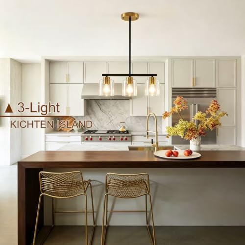 3 Light Kitchen Island Lighting (Black Gold & Clear Glass / 3 Light)