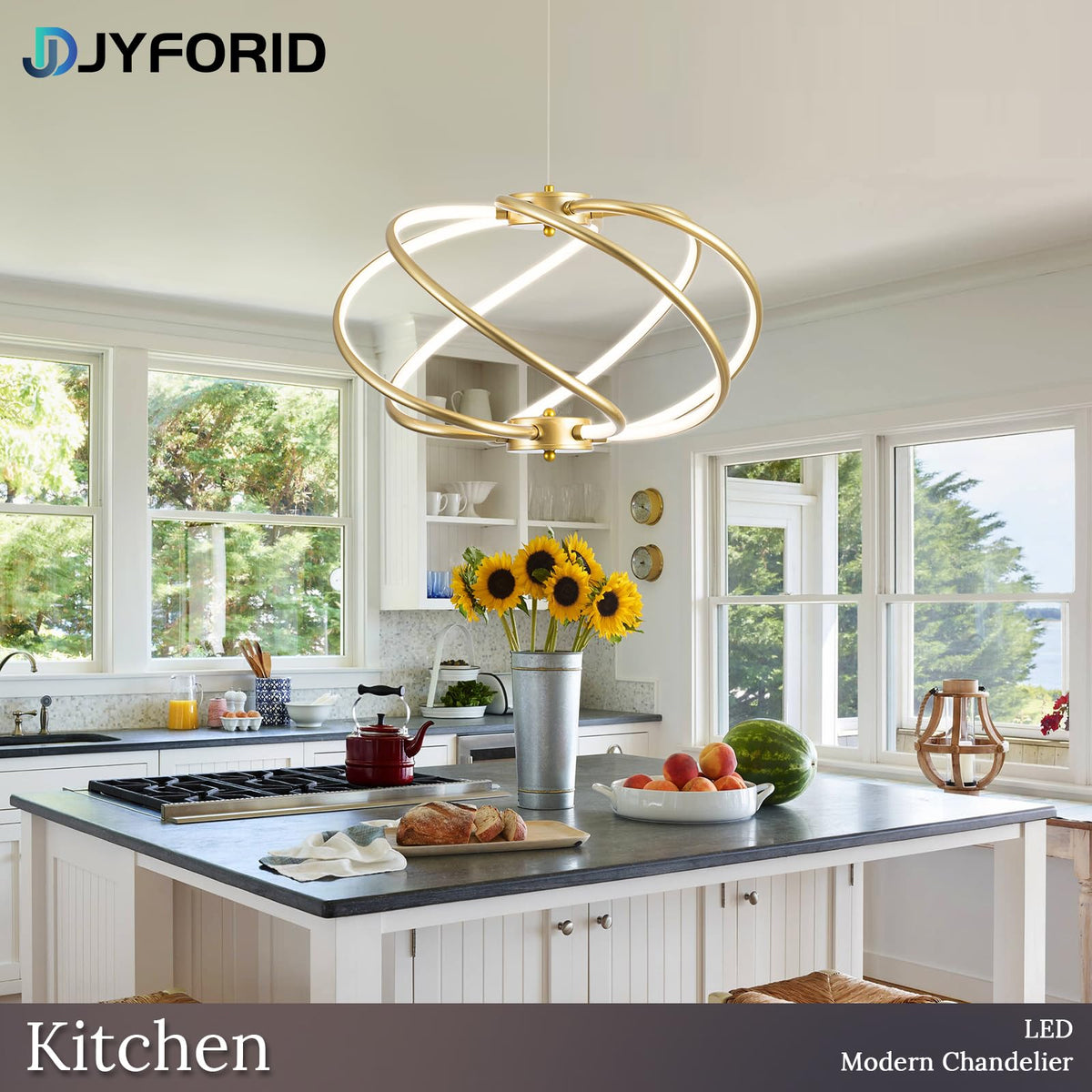 Gold Modern Chandelier with Remote Control (Gold-A)