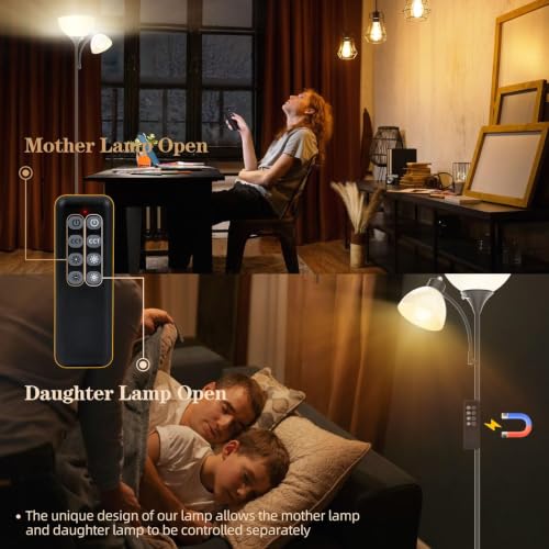 Torchiere Floor Lamp with Remote Control and Adjustable Reading Light (Matte Black)
