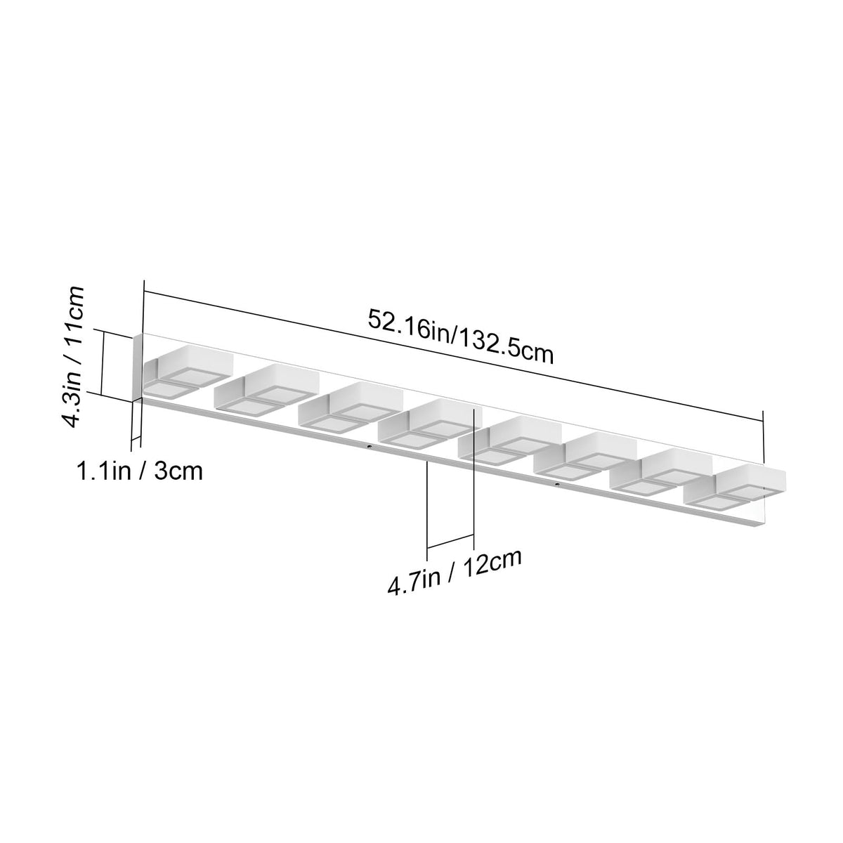 52" Modern Chrome Vanity Lights 8 Lights Acrylic Stainless Steel LED Vanity Light Fixtures Chrome Bathroom Lighting Over Mirror (Chrome-White light / 52 inch)