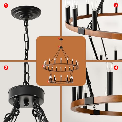 2 Tier 48'' Solid Wood Chandelier 32 (Wooden / 32-Light 48")