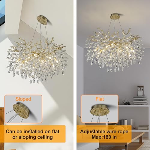 Modern Crystal Tree Branches Chandelier (Gold / Round 30")