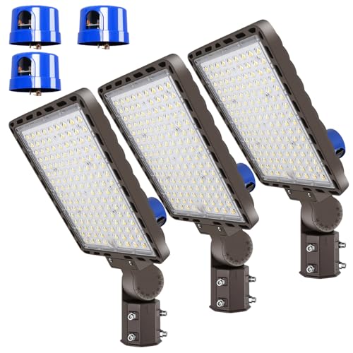350W LED Parking Lot Light Outdoor Adjustable Pole Mount LED Commercial Street Light Photocell Super Bright Waterproof Area Security Lighting 52500lm 3 Pack for Sport Farm Warehouse Barn (350W-1 Pack-Pole Mount)