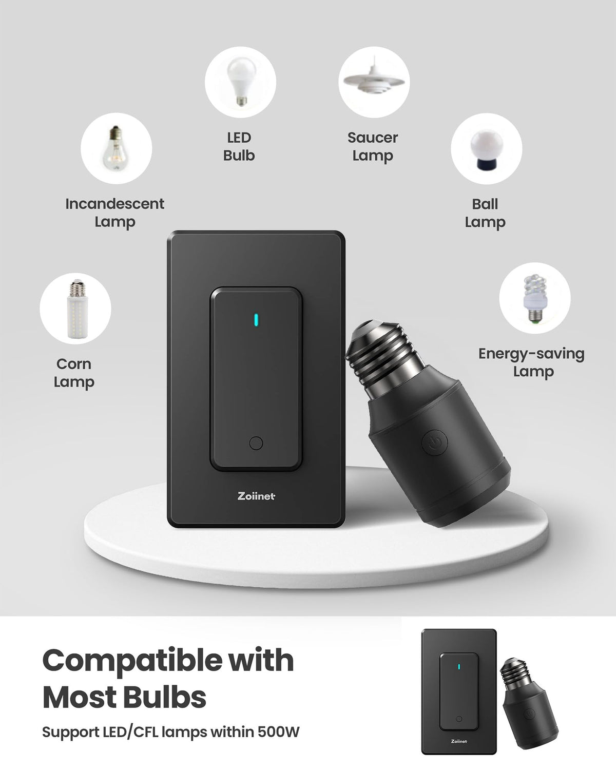 500W Remote Control Light Socket (Black)