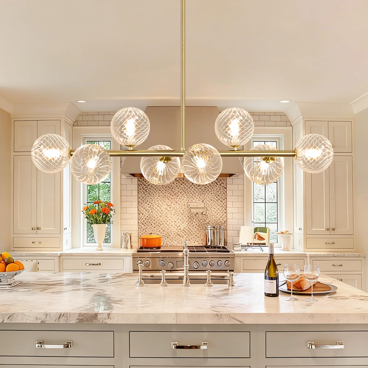 Modern 8 Light Linear Chandelier Gold Sputnik Dining Room Light Fixture (Gold and Clear / 8 Light)