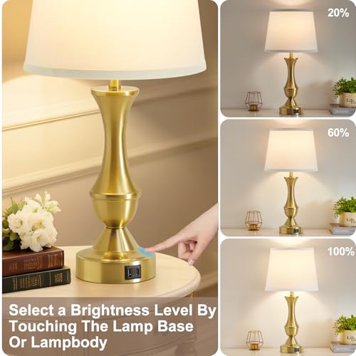 22" Gold Table Lamps Set of 2 (White,Gold base / 22in)